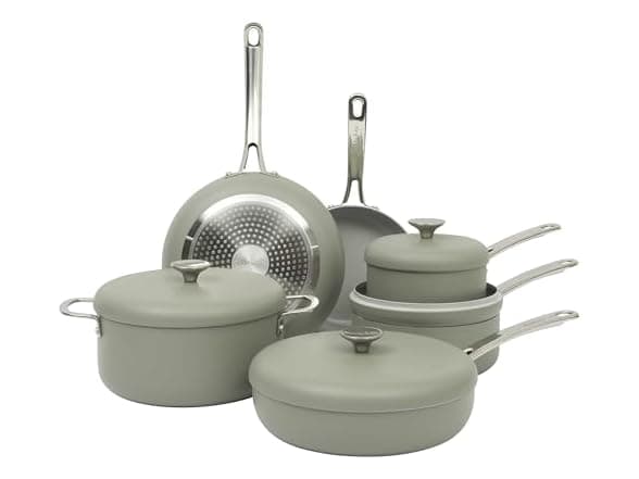 Sur La Table 10-Piece Ceramic Nonstick Cookware Set - Green - Induction Compatible
