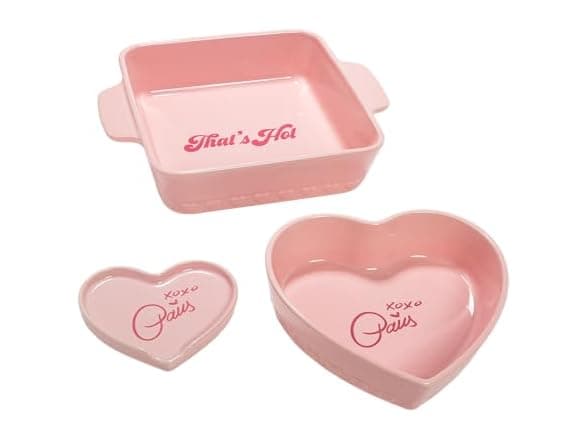 Paris Hilton 3-Piece Ceramic Baker Set - Pink Stoneware, Oven Safe to 450°F