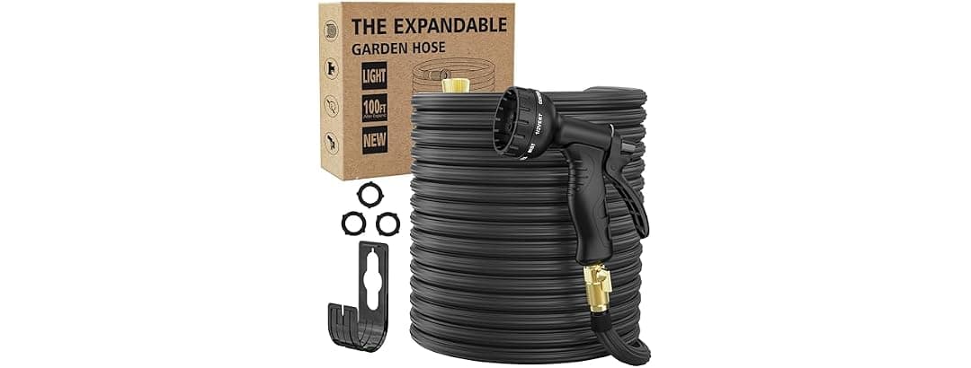100ft Flexible Garden Hose with Nozzle - Black