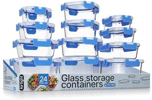 Bakken Borosilicate Glass Food Storage Containers with Lids, 24-Piece Set
