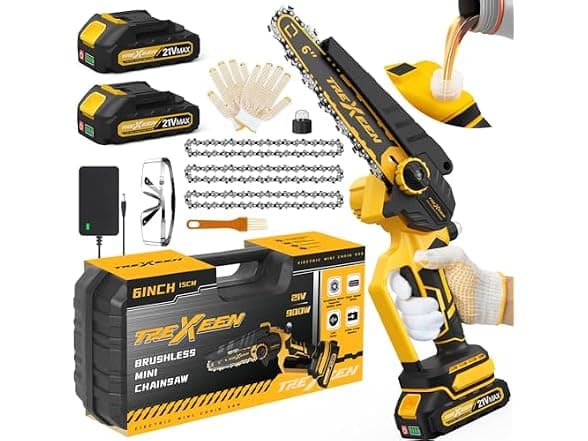 TREXEEN 6-Inch Electric Mini Chainsaw with Brushless Motor