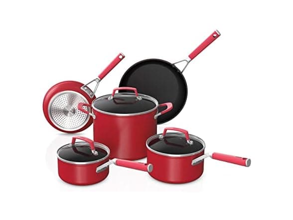Ninja C28000 Foodi NeverStick Vivid 8-Piece Cookware Set - Crimson Red