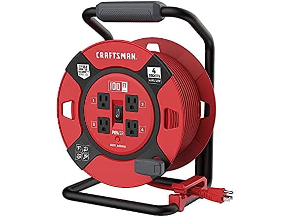 CRAFTSMAN Retractable Extension Cord Reel 100 Ft 14AWG 4 Outlets