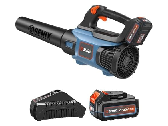 SENIX 20V Max Cordless Leaf Blower - 350 CFM, 4.0Ah Battery & Charger