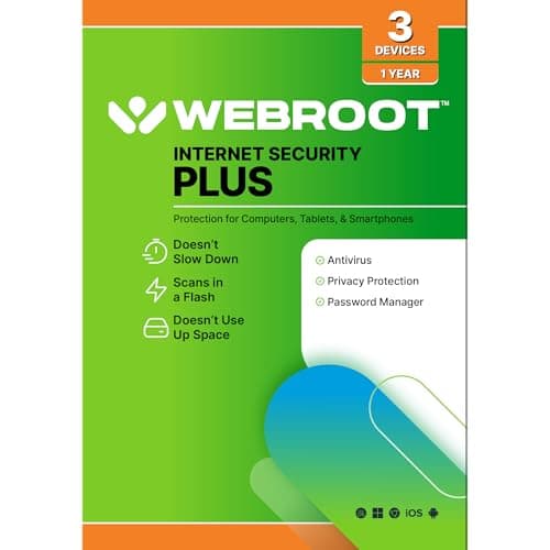 Webroot Internet Security Plus 2026 3-Device 1-Year Antivirus + Password Manager