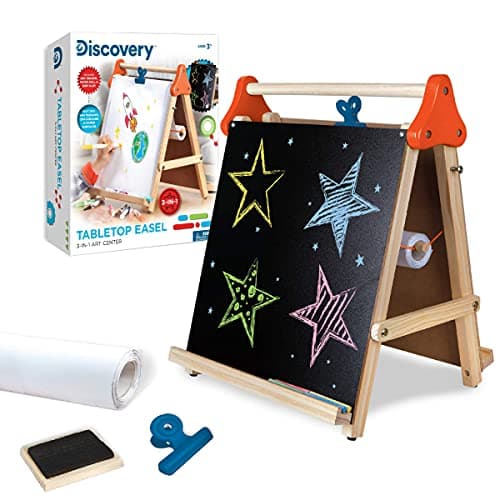 Discovery 3-in-1 Tabletop Easel with Paper Roll, Dry Erase & Chalkboard