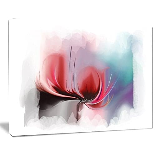 Designart Red Abstract Flower Canvas Wall Art, 12x20 Framed Print