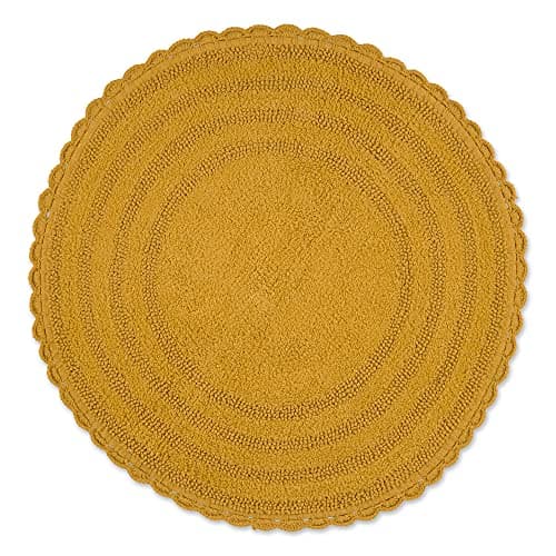 DII Crochet Collection Reversible Bath Mat - Round 27.5" - Honey Gold
