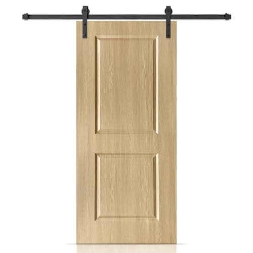 39 in. x 87 in. 2 Panel Hollow Core Oak Finished PVC Composite Interior Sliding Barn Door with Hardware Kit