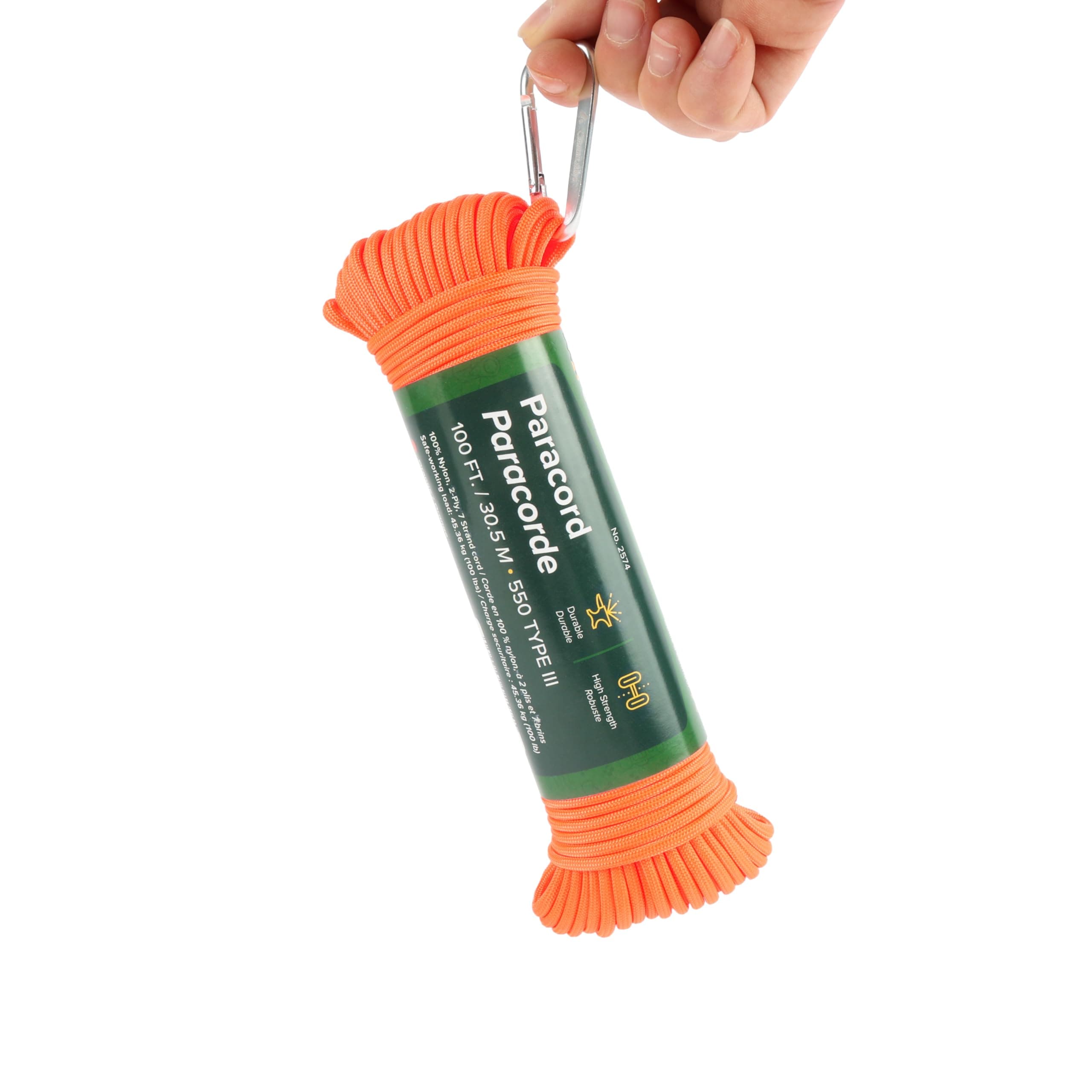 Coghlan’s Paracord 100 ft – Type III 550 Nylon Cord, 7-Strand Core, 550 lb Strength – for Camping, Survival, Outdoor Use – Resists Rot & Mildew – Orange