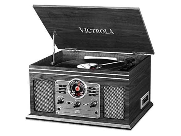 Victrola Quincy 6-in-1 Bluetooth Record Player with Built-in Speakers - Grey Wood