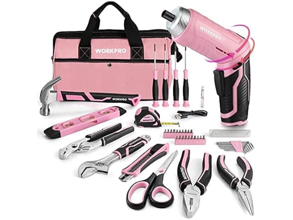 WORKPRO 53-Piece Pink Tool Set with Cordless Screwdriver - $29.99