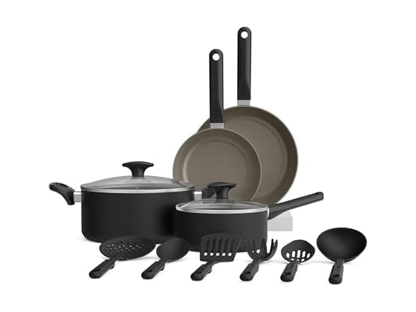 BELLA 12 Piece Ceramic Nonstick Cookware Set - Black, All Stovetops